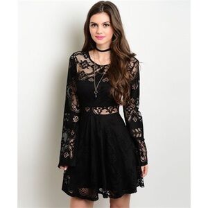 New black lace open back dress